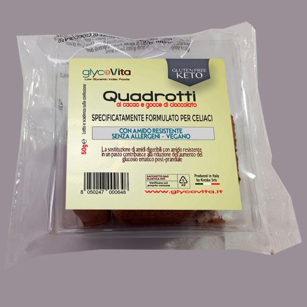 Quadrotti al cacao con gocce di cioccolato 50g - 30 pezzi